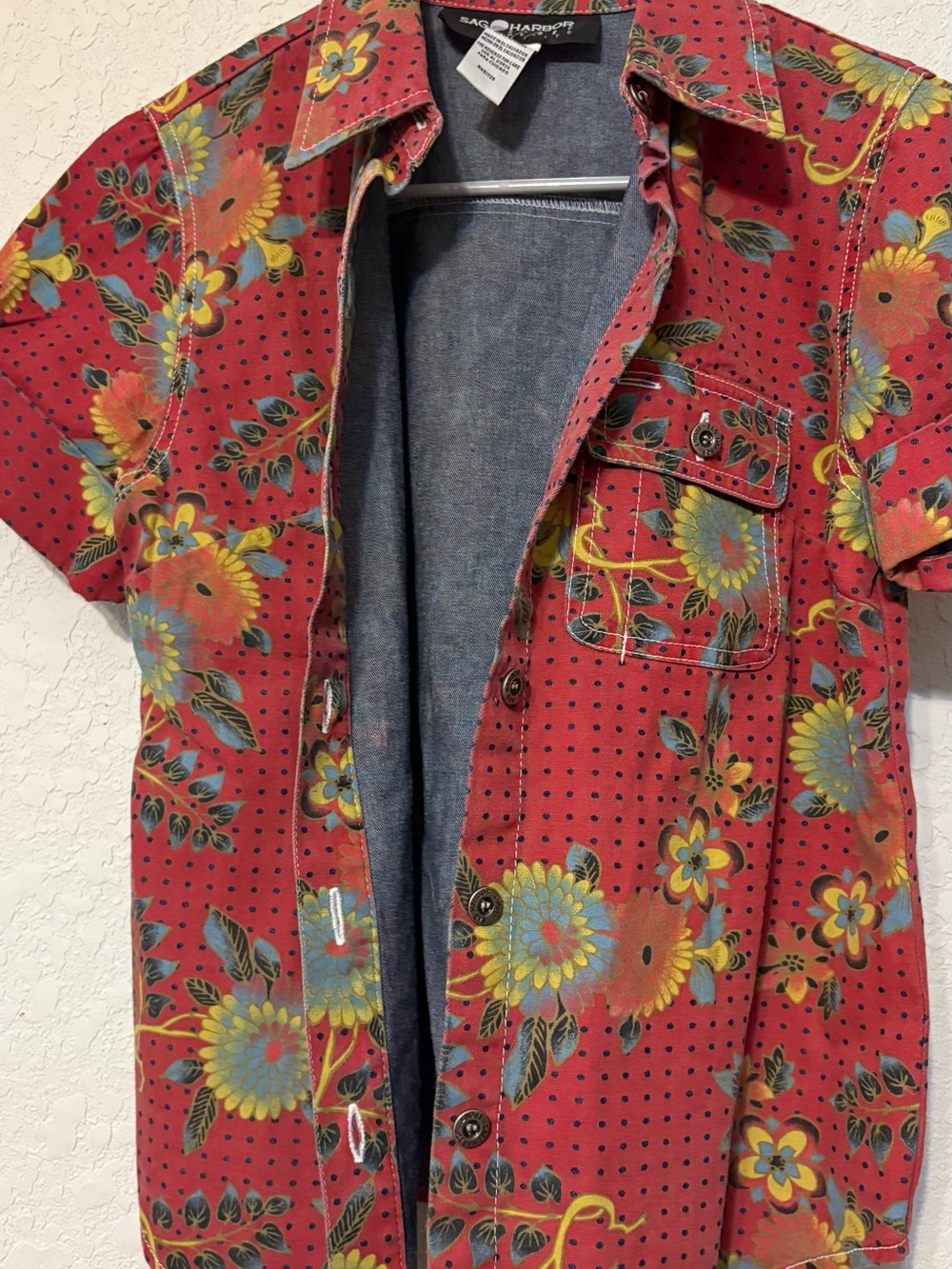 Vintage Sag Harbor Sport Petite Floral Denim Button Down Shirt PXS